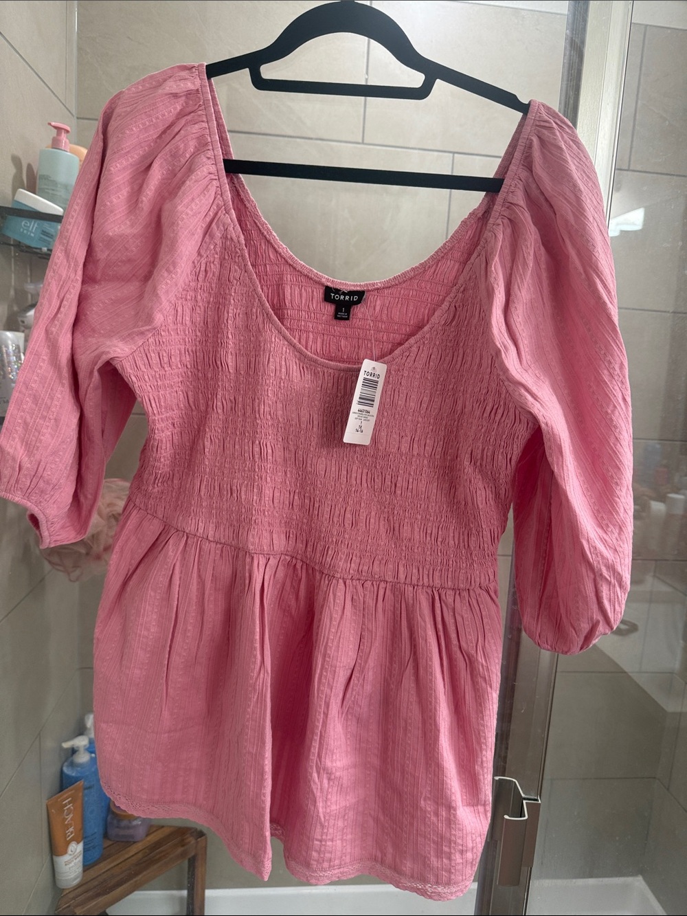 torrid Pink Smocked Empire Waist Peplum Blouse